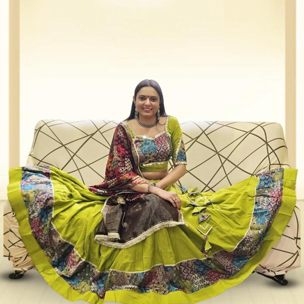 Designer Chaniya with Vintage Blouse and dupatta,10-12 meters flare,for navratri